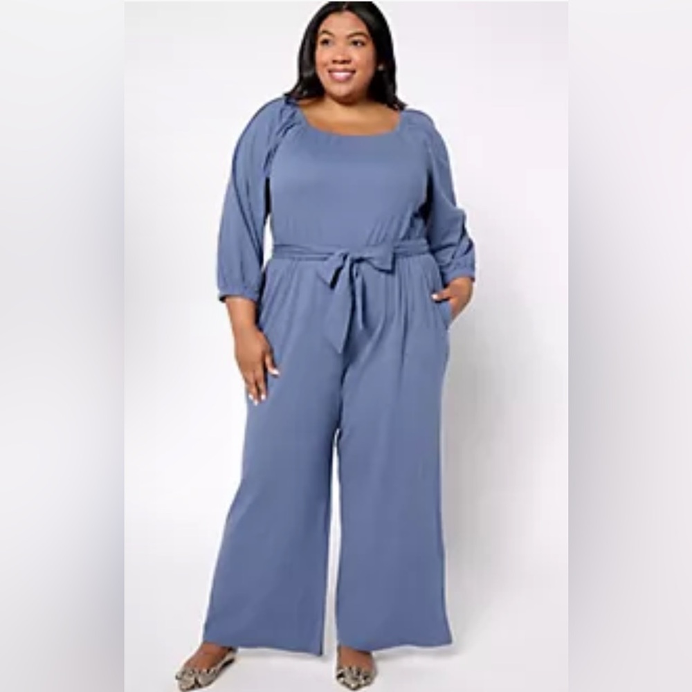 AnyBody DayDreamer Knit 3/4 Sleeve Tie Waist Jumpsuit size large NWOT